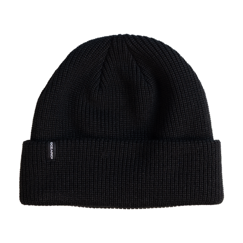 Rear view of black cuffed beanie