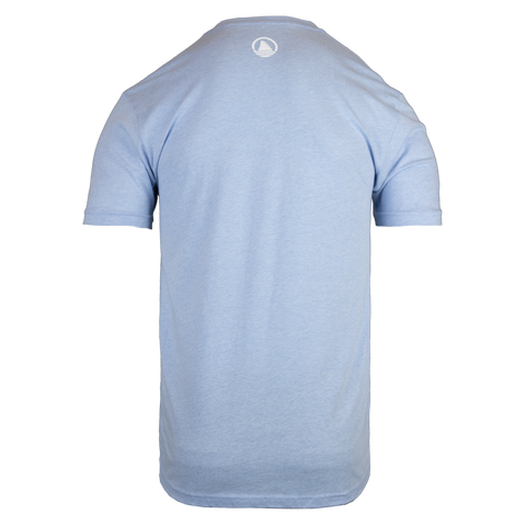 Rear view of light blue tee with ocearch logo below neck line