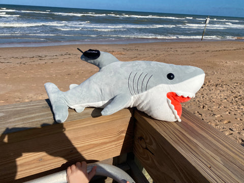 Ocearch Shark Plushie at the beach