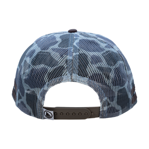 rear view of Camo 5-Panel All Mesh Flatbill Flannel Snapback