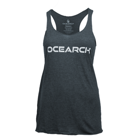 Ladies indigo racerback tank with "OCEARCH" text on front