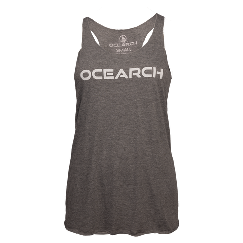 Ladies premium heather racerback tank with "OCEARCH" text on front