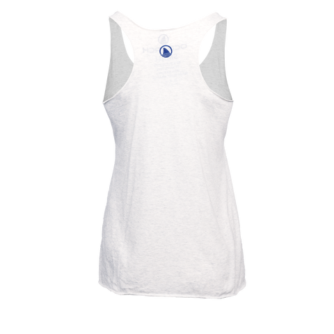 rear view of ladies heather white racerback tank