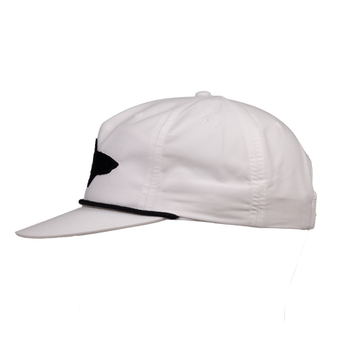 side view of white Shark 5-Panel Unstructured Flatbill Snapback