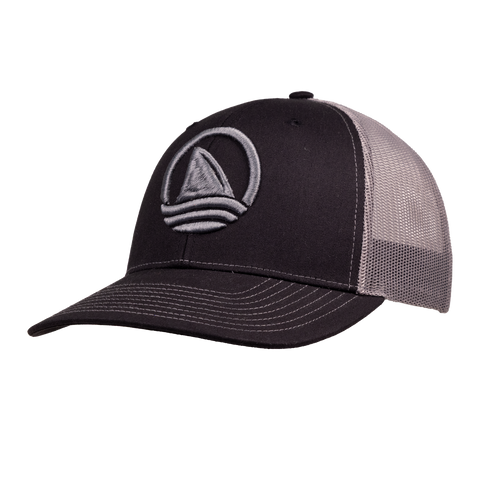 Black Meshback Snapback with charcoal Ocearch icon logo on front