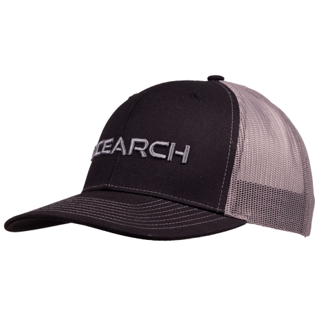 Meshback Snapback with black front and charcoal back with charcoal "OCEARCH" text on front