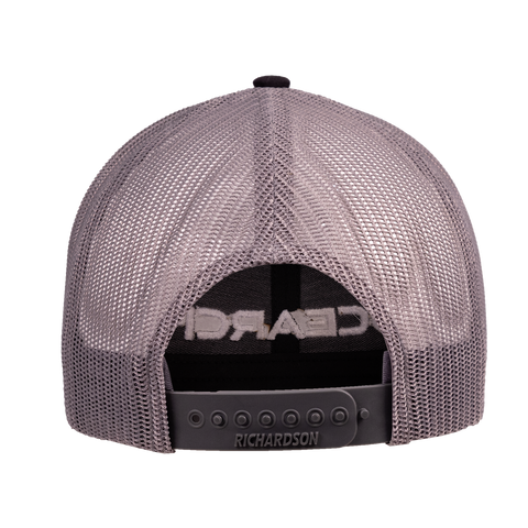 rear view of black/charcoal snapback showing adjustable back