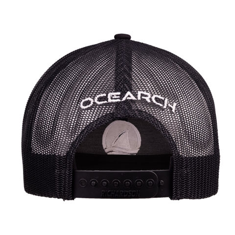rear view of Black meshback hat with "OCEARCH" text on back