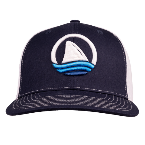 Navy hat with white meshback with icon Ocearch logo on front