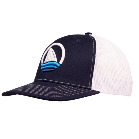 Navy hat with white meshback with icon Ocearch logo on front