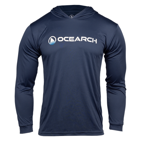 Navy Performance Hoodie with OCEARCH logo on front
