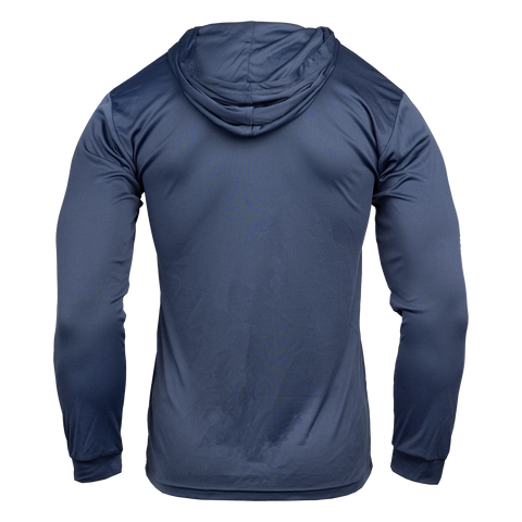 Rear view of Navy Performance Hoodie