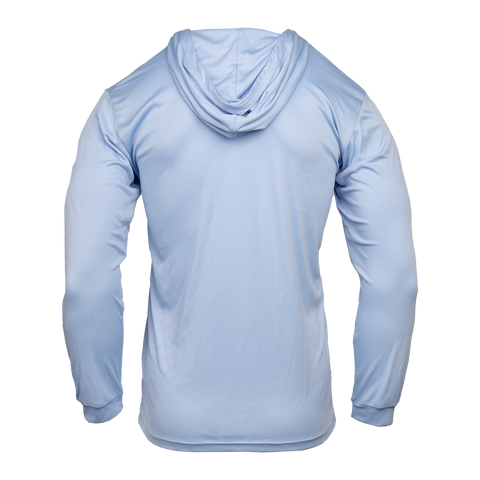 Rear view of Blue mist Performance Hoodie