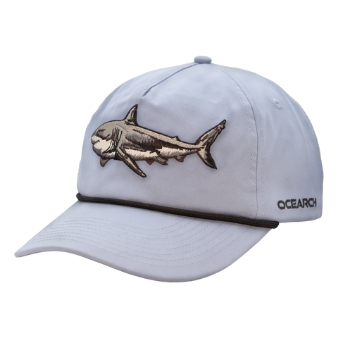 Dusty Blue Semi-Structured 5-Panel Hat w/ Paracord Rope with shark on front and "OCEARCH" text on side