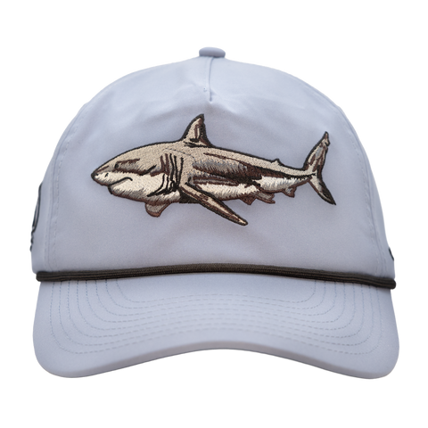 Dusty Blue Semi-Structured 5-Panel Hat w/ Paracord Rope with shark on front