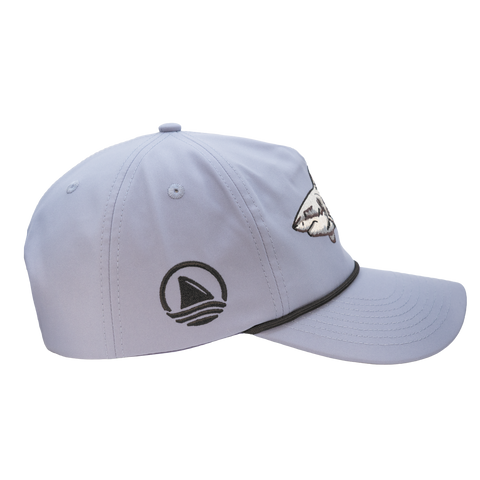 side view of Dusty Blue Semi-Structured 5-Panel Hat w/ Paracord showing Ocearch logo on side
