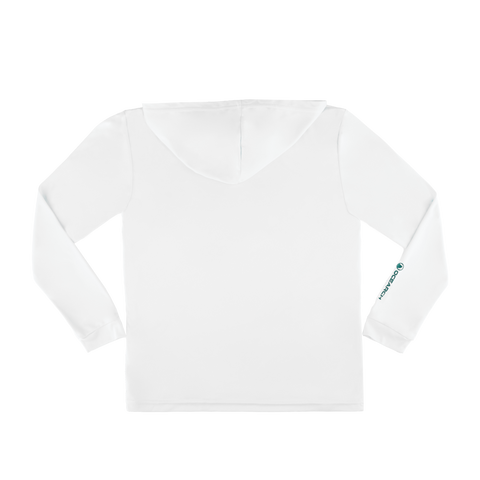 Rear view of youth white hoodie
