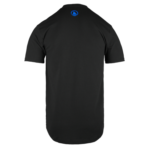 Rear view of black tee with Blue Ocearch logo below neck
