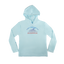 Youth Aqua Blue youth hoodie with graphic of a shark fin and text "DON"T FEAR THE FIN OCEARCH"
