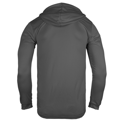 rear view of charcoal hoodie