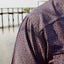 closeup of shoulder of paradise dark blue pattern buttondown