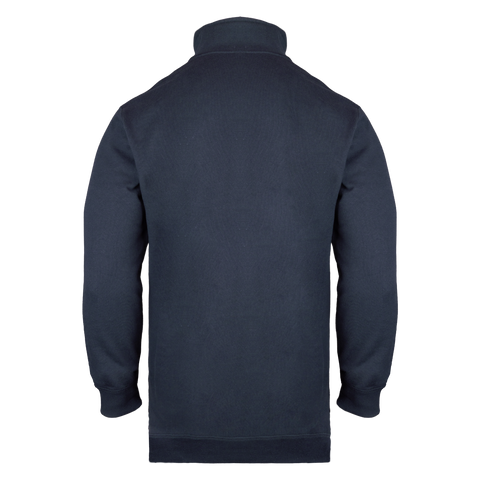 Rear view of navy 1/4 zip pullover
