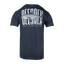 Rear view of navy blue t-shirt with shark graphic and "OCEARCH DON'T FEAR THE FIN" text