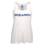 Ladies heather white racerback tank with "OCEARCH" text on front