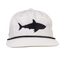 white 5-Panel Unstructured Flatbill Snapback with shark on front