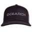Meshback Snapback with black front and charcoal back with charcoal "OCEARCH" text on front