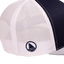 closeup of side of navy/white/grey snapback showing icon Ocearch logo