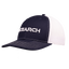 Meshback Snapback with navy front and white back with white "OCEARCH" text on front