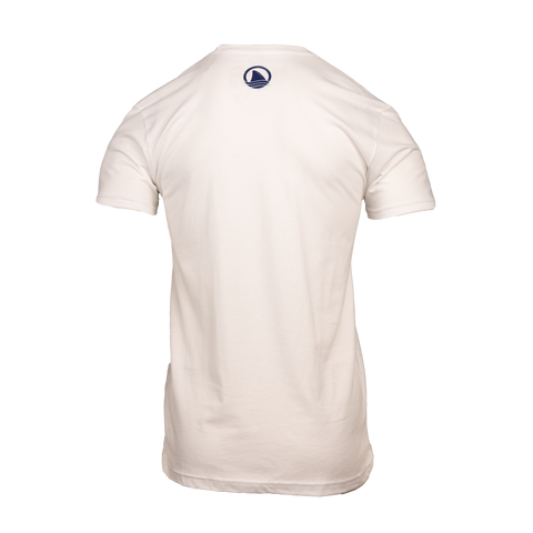 rear view of white tee with small icon Ocearch logo on upper back