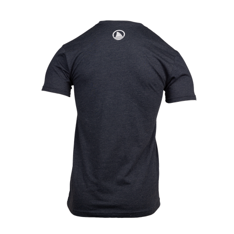 rear view of charcoal tee with small icon Ocearch logo on upper back