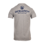 Rear view of dark heather grey  tee with stacked Ocearch icon logo with text "OCEARCH FACTS OVER FEAR"