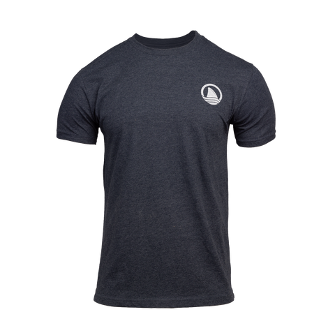 Heather Midnight Navy tee with ocearch icon logo on left chest