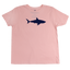 Youth Heather Light Pink tee with shark silhouette on front