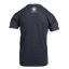 Rear view of Heather midnight navy tee with ocearch icon logo and "OCEARCH" text on upper back 