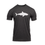 Charcoal tee with shark silhouette graphic on front