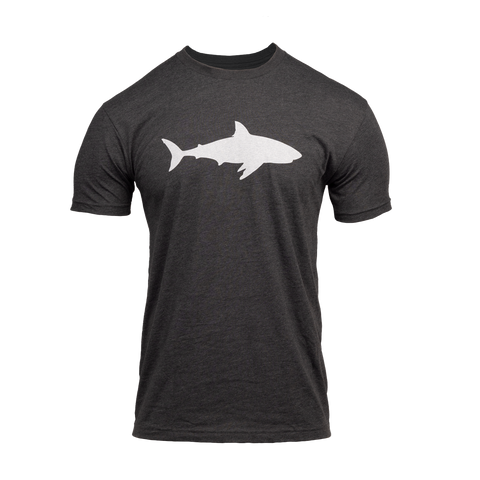 Charcoal tee with shark silhouette graphic on front