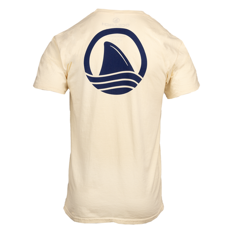 Rear view of cream tee with large Ocearch logo on back