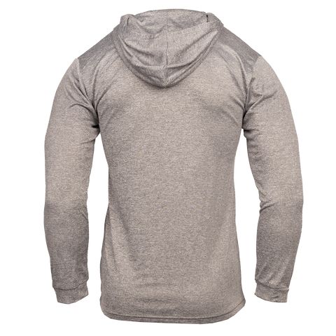 Rear view of Heather grey Performance hoodie