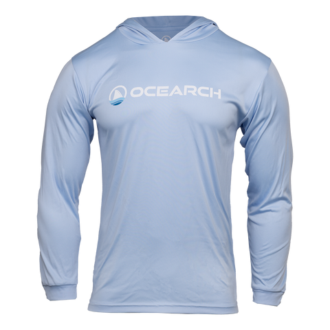Blue mist Performance Hoodie with OCEARCH logo on front