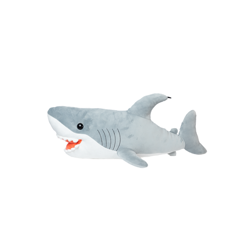 Plush shark toy on a white background