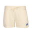 Bone shorts with a blue shark fin on a white background