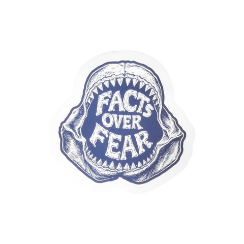 Sticker with a shark mouth design and 'FACTS OVER FEAR' text on a white background