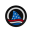 Ocearch logo sticker with american flag colors and stars on shark fin
