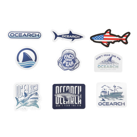 Collection of 9 Ocearch stickers on a white background