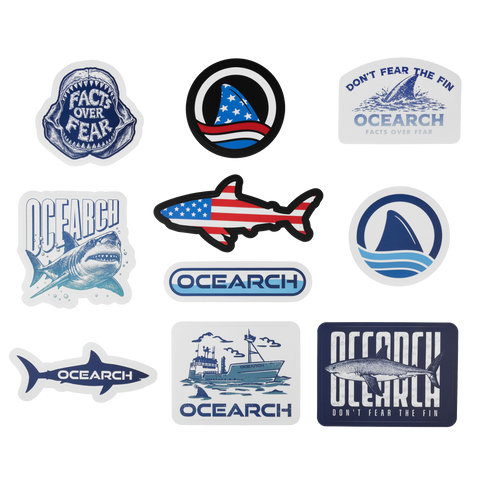Collection of 10 Ocearch stickers on a white background