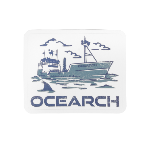 Sticker with a ship illustration and 'Ocearch' branding on a white background